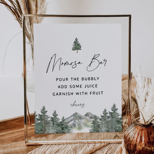 Mountain Winter Baby Dusche Momosa Bar Sign Poster