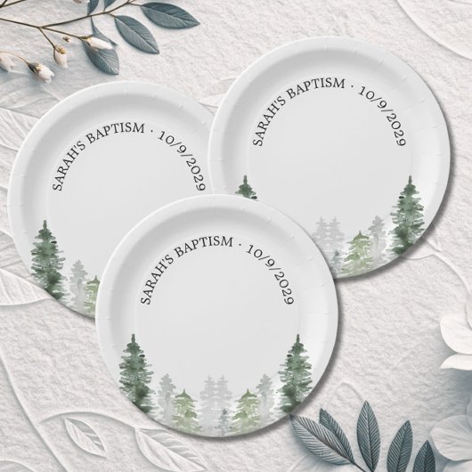 Mountain Winter Baptism Paper Plate Pappteller