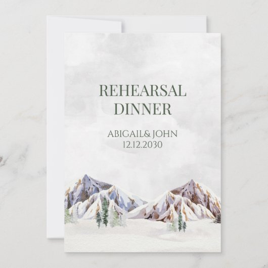 Mountain Winter Forest Rustic Rehearsal Dinner Einladung (Rückseite)