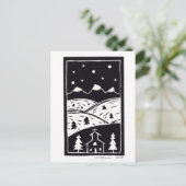 Mountain Winter Linocut Postcard Postkarte (Stehend Vorderseite)