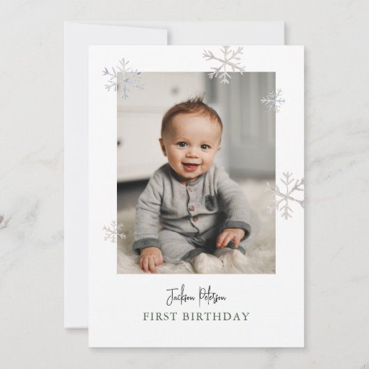 Mountain Winter Onederland 1st Birthday Photo Einladung (Rückseite)