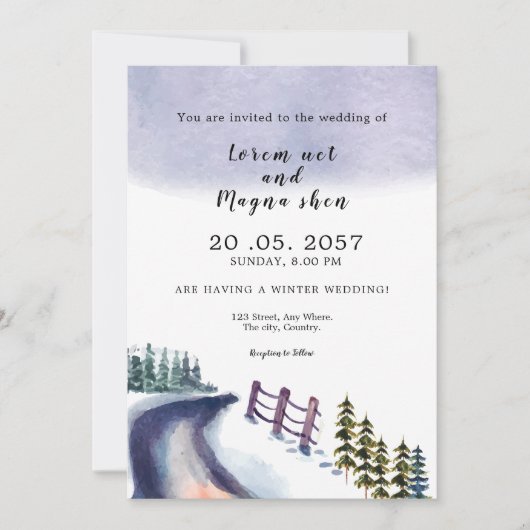 Mountain Winter Pine Tree Wedding Invitation Card Einladung (Vorderseite)