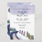 Mountain Winter Pine Tree Wedding Invitation Card Einladung (Vorne/Hinten)