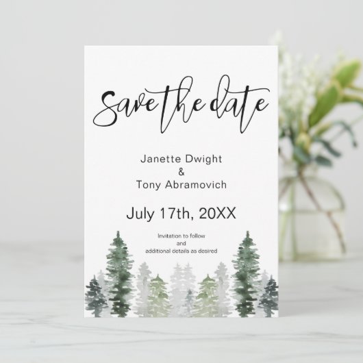 Mountain Winter Save the Date Einladung (Stehend Vorderseite)