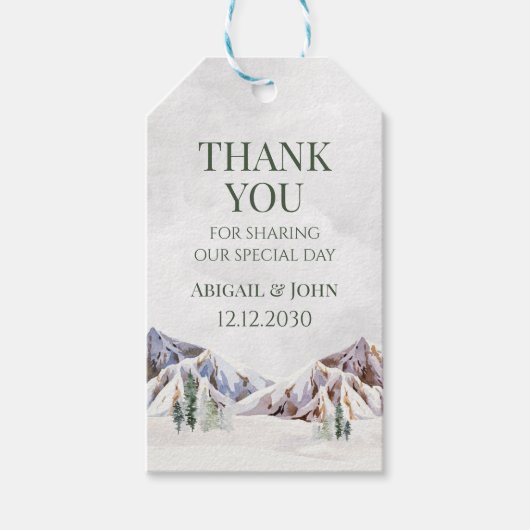 Mountain Winter Snowy Forest Wedding Thank You Geschenkanhänger (Vorderseite)