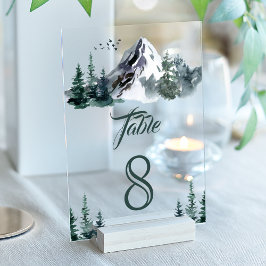 Mountain Winter Wedding Acrylic Table Number Acryleinladungen