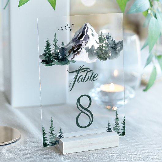 Mountain Winter Wedding Acrylic Table Number Acryleinladungen