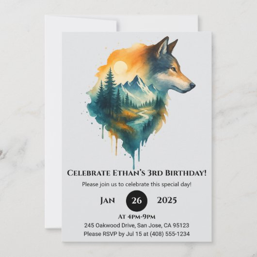 Mountain Wolf Birthday Einladung (Vorderseite)