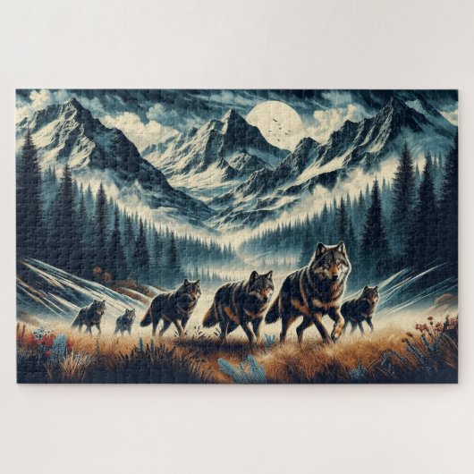 Mountain Wolf Pack, Wolf Familie, Wildnis Puzzle (Horizontal)