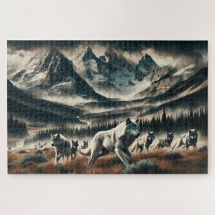 Mountain-Wolf-Rudel, Wolfsfamilie, Wildnis Puzzle