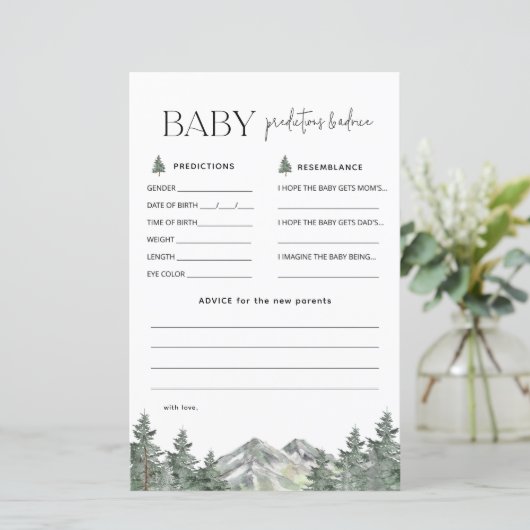 Mountain Woodland Baby Predictions and Advice Card (Stehend Vorderseite)