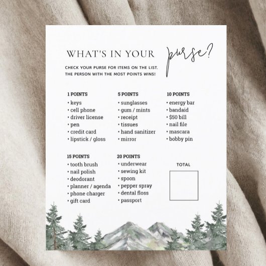 Mountain Woodland Baby Shower Pursuit Game Card