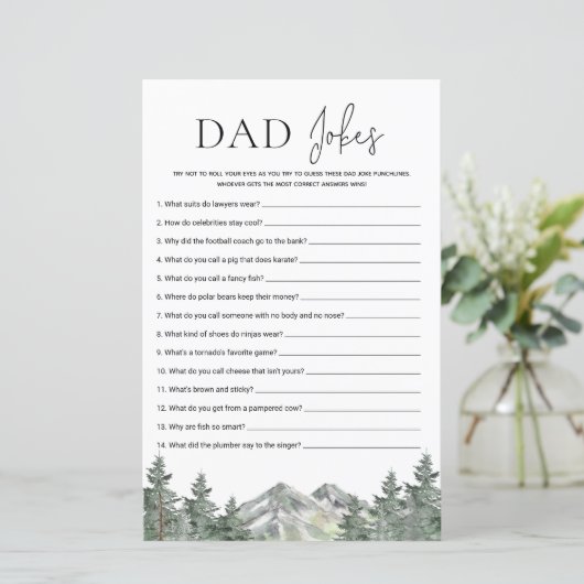 Mountain Woodland Baby Shower Vater Jokes Game (Stehend Vorderseite)