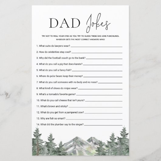 Mountain Woodland Baby Shower Vater Jokes Game (Vorderseite)