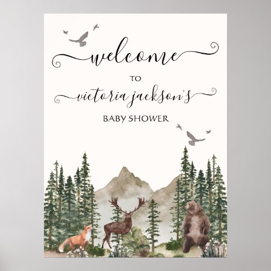 Mountain Woodland forest Animals Baby Dusche Schil Poster (Vorne)