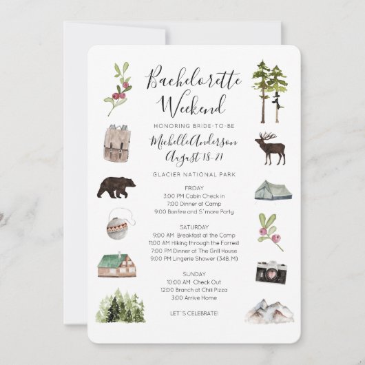 Mountain Woods Bachelorette Einladung (Vorderseite)