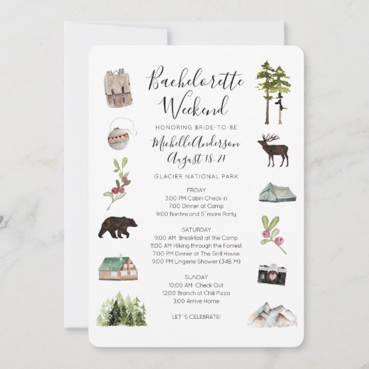 Mountain Woods Bachelorette Wochenende Tour Einladung (Vorderseite)