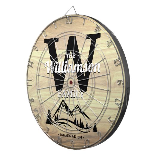 Mountain Zuhause Family Name Personalisierter Dart Dartscheibe (Vorderseite rechts)