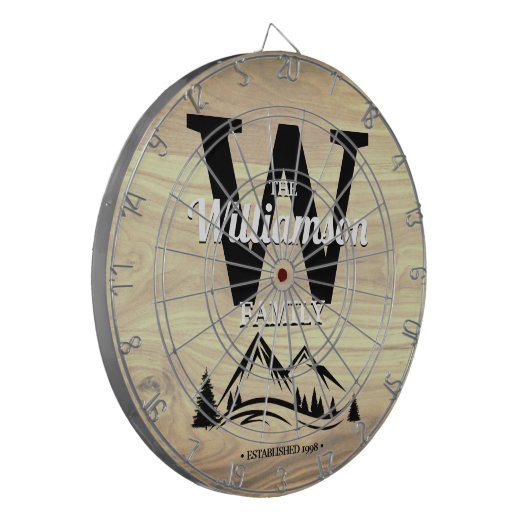 Mountain Zuhause Family Name Personalisierter Dart Dartscheibe (Vorderseite Links)