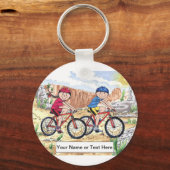 Mountainbike Couple Cartoon Schlüsselanhänger (Vorderseite)