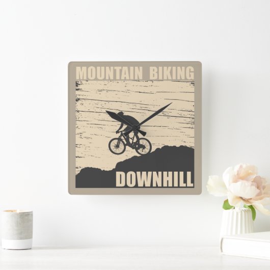 Mountainbike Downhill Quadratische Wanduhr (Zuhause)