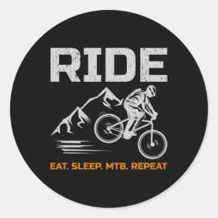 Mountainbike fahren Essen Schlafen Mtb Wiederholen Runder Aufkleber