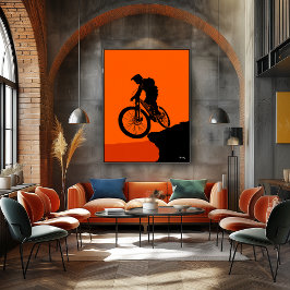 Mountainbike Poster - Schwarze Silhouette auf Oran