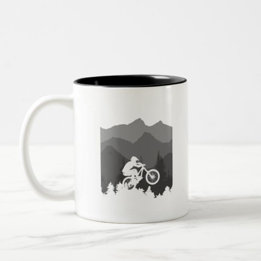 Mountainbike-Silhouette für den MTB-Fanatiker Zweifarbige Tasse (Links)