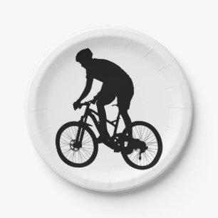 Mountainbike-Silhouette - Hintergrundfarbe auswäh Pappteller