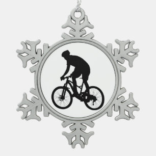 Mountainbike-Silhouette - Hintergrundfarbe auswäh Schneeflocken Zinn-Ornament
