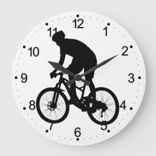 Mountainbike-Silhouette - Hintergrundfarbe auswähl Große Wanduhr