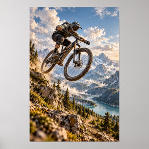Mountainbike-Sprung Alpenlandschaft Abenteuer Spor Poster