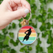 Mountainbiken auf Retro-Regenbogen Streifen Schlüs Schlüsselanhänger (Hand)