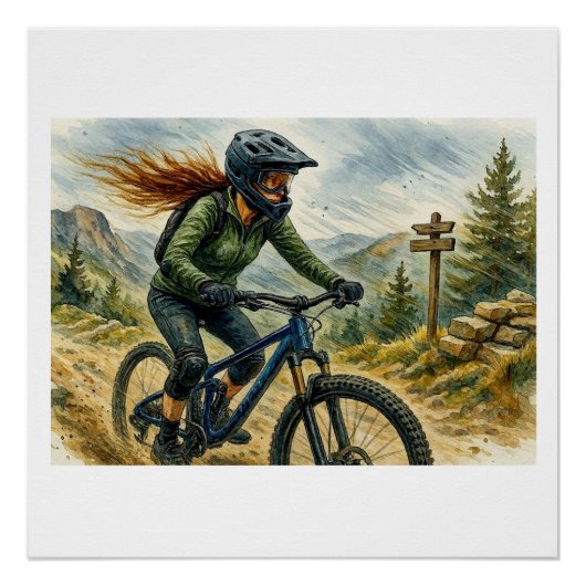 Mountainbiker auf einem Weg,  Poster (Vorderseite)