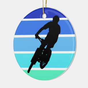 Mountainbiker auf Retro Blaue Streifen Keramik Ornament