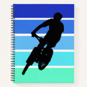 Mountainbiker auf Retro Blue-Green Stripe Notebook Notizblock (Vorderseite)