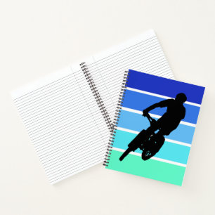 Mountainbiker auf Retro Blue-Green Stripe Notebook Notizblock