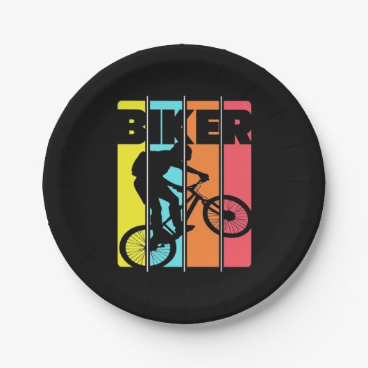 Mountainbiker Retro Vintag Pappteller (Vorderseite)