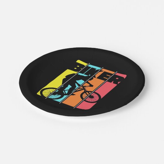 Mountainbiker Retro Vintag Pappteller (Schrägansicht)