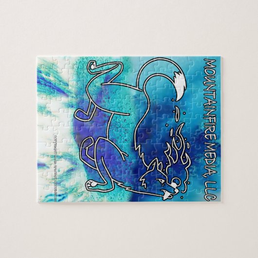 MountainFire Coyote Leaping über Vulkandesign 2 Puzzle (Horizontal)