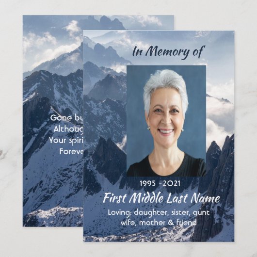 Mountains Alpine Memorial Keepsake Einladung (Vorne/Hinten)