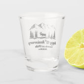 Mountains and Moose 15th Wedding Anniversary Schnapsglas (Rückseite)
