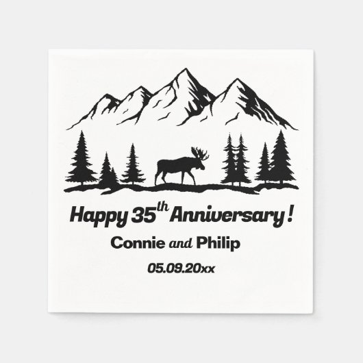 Mountains and Moose 35th Wedding Anniversary Serviette (Vorderseite)
