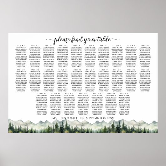 Mountains and Pines 27 Tables Wedding Seating Poster (Vorne)