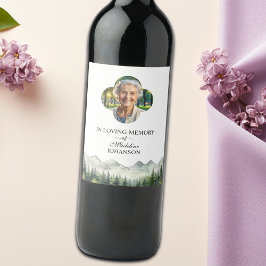 Mountains and Trees Celebration Of Life Funeral Weinetikett