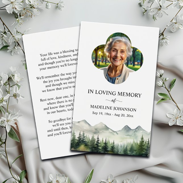 Mountains and Trees Memorial Photo Prayer Card (Von Creator hochgeladen)