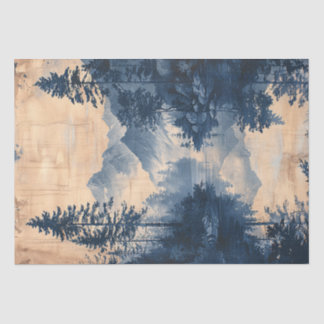Mountains Blue Ink Malerei Chinoiserie Entdeckungs Seidenpapier