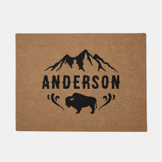 Mountains Buffalo Bison Personalisiert Familiennam Fußmatte (Vorderseite)