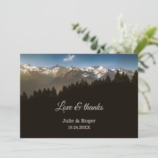 Mountains Custom Foto Hochzeit Danke Karte (Stehend Vorderseite)