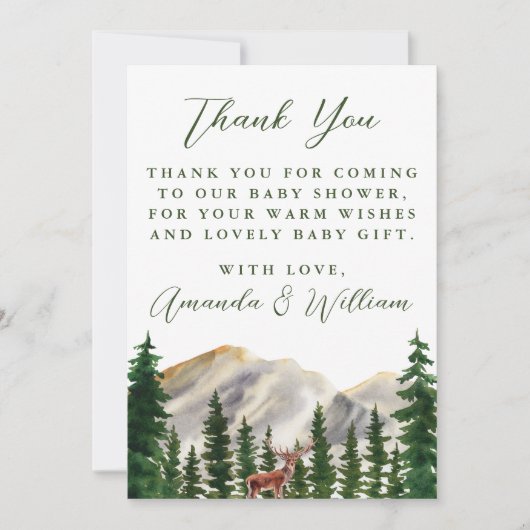 Mountains Deer Baby Dusche Vielen Dank Dankeskarte (Vorderseite)